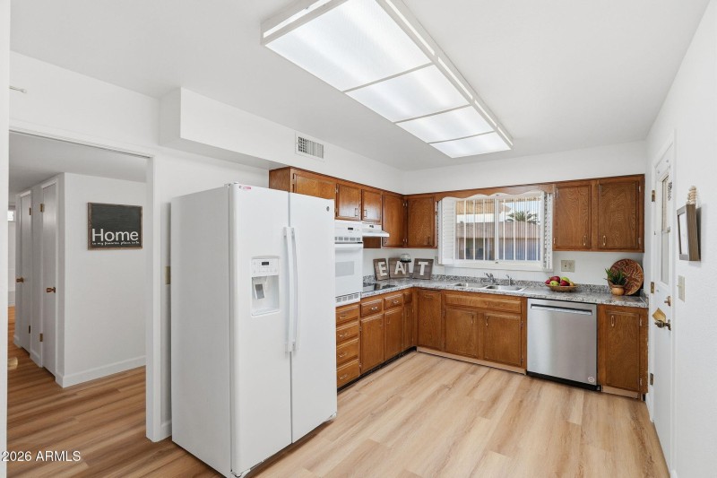 Kitchen view toward front entry