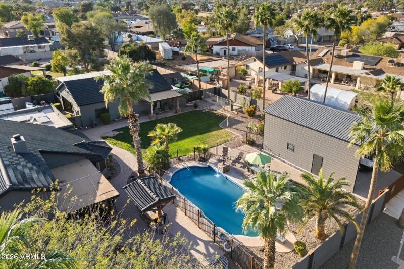 Aerial w Pool & Detached Garage