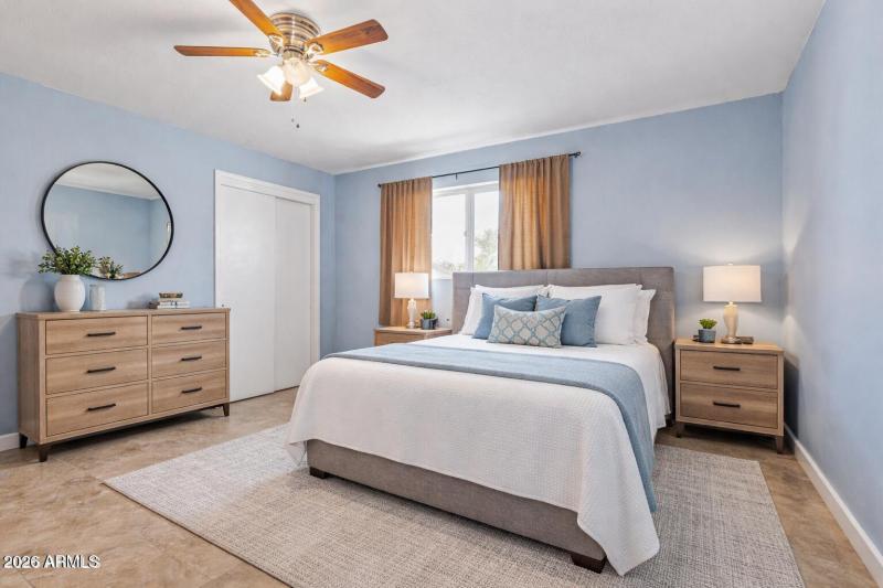 Staged primary bedroom