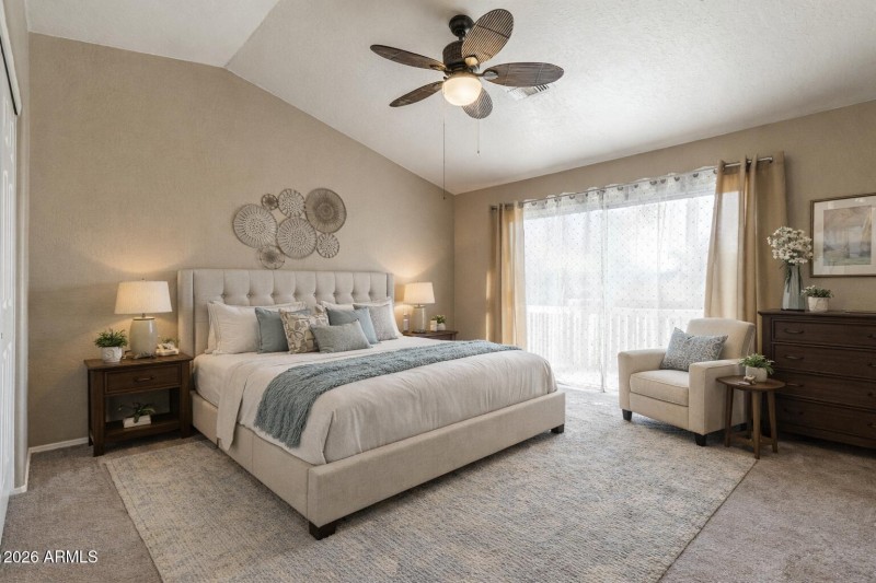 Cozy master bedroom with neutral tones